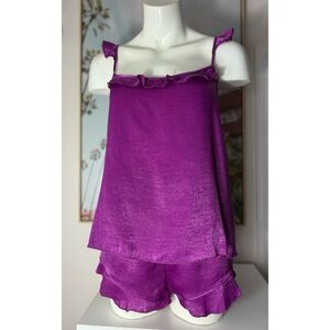 Secret Possessions Purple Satin Ruffle Top Shorts Lingerie PJ Set Size XL 14/16